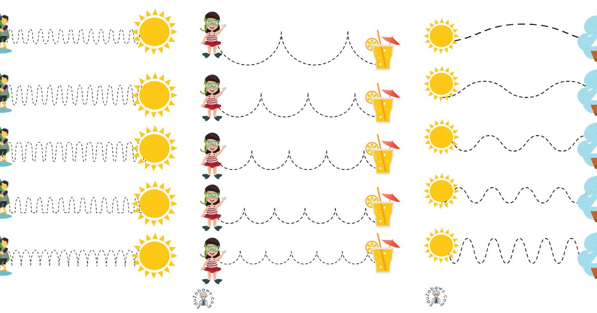 Lato: Szlaczki dla 3, 4, 5, 6 latków, przedszkolaków do druku Szlaczki Do Druku Dla 5 Latka