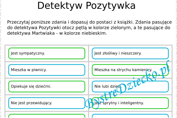 Lektury szkolne test - Detektyw Pozytywka - Grzegorz Kasdepke - karty Test Z Lektury Detektyw Pozytywka