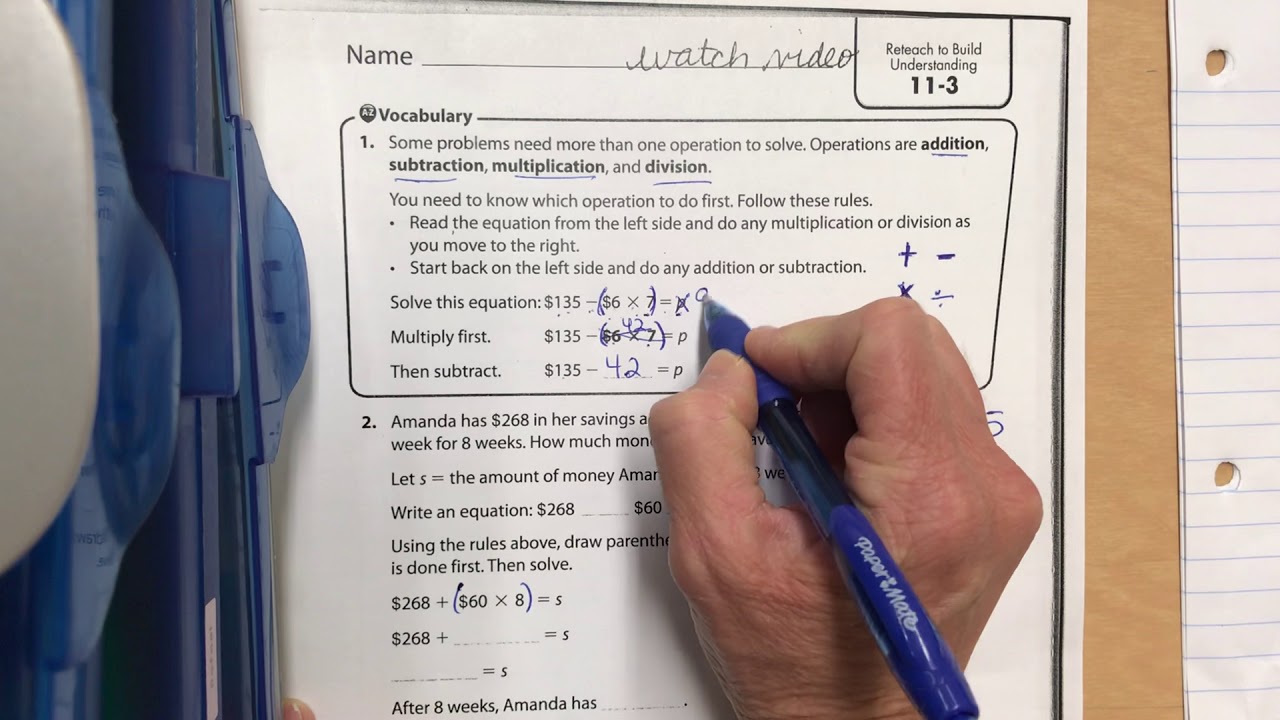 Lesson 11-3 Reteach Pearson Envision 2.0 - YouTube Reteach To Build Understanding 2 2 Answer Key