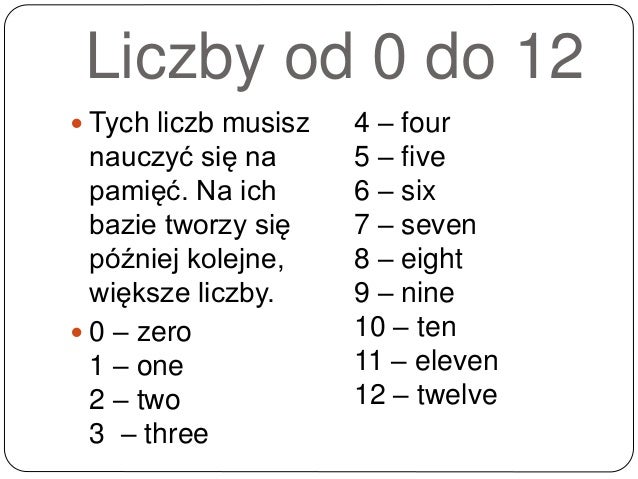 Liczby po angielsku Liczby Po Angielsku Od1 Do 100