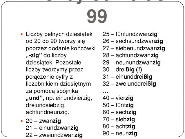 Liczby po niemiecku Cyfry Od 1 Do 100 Po Niemiecku