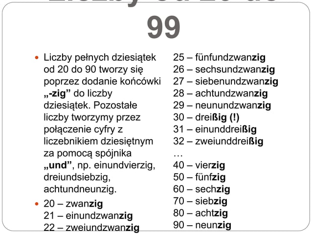 Liczby po niemiecku Liczby Po Niemiecku Do 100 Test