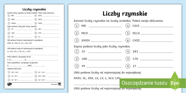 Liczby Rzymskie Sprawdzian Klasa 2