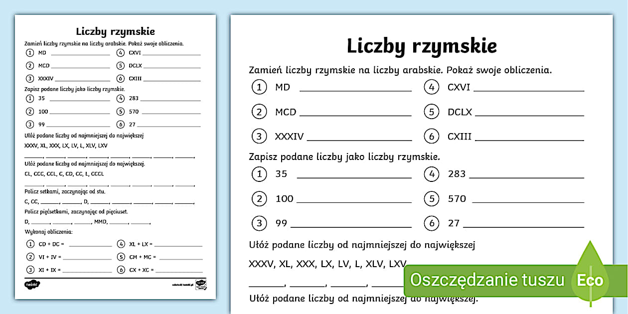 Liczby Rzymskie Do 12 Karty Pracy