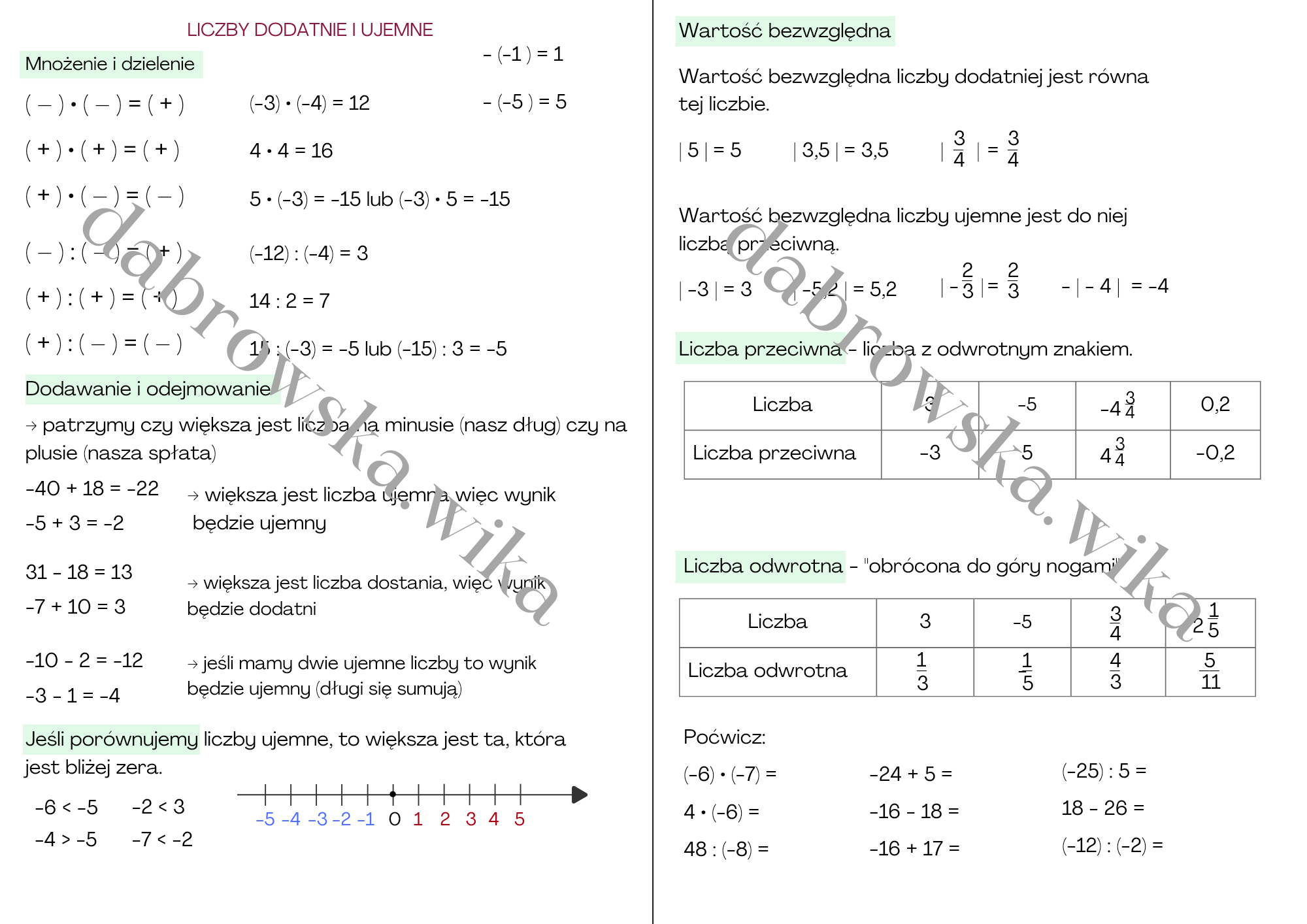 Liczby Ujemne Klasa 5 Zadania Pdf