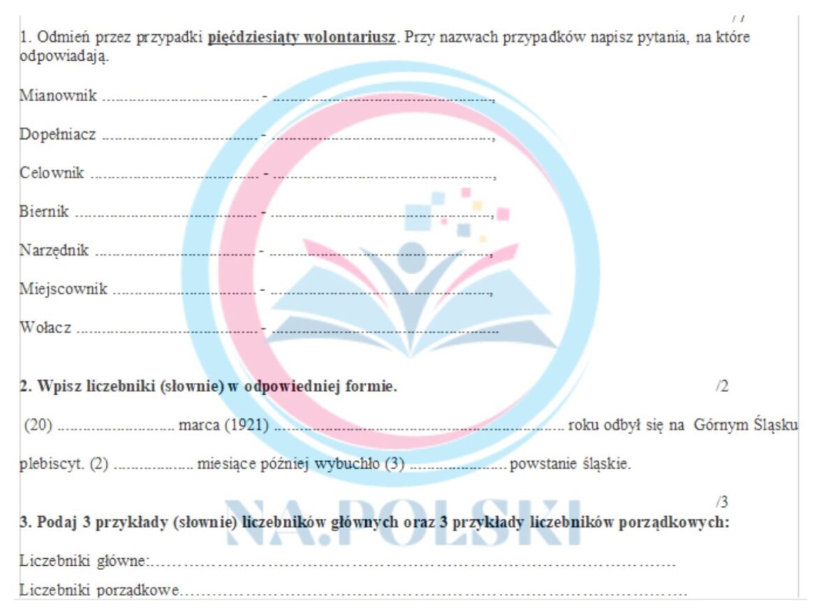 Liczebnik - kartkówka • Złoty nauczyciel Sprawdzian Z Liczebnika Klasa 5 Nowa Era