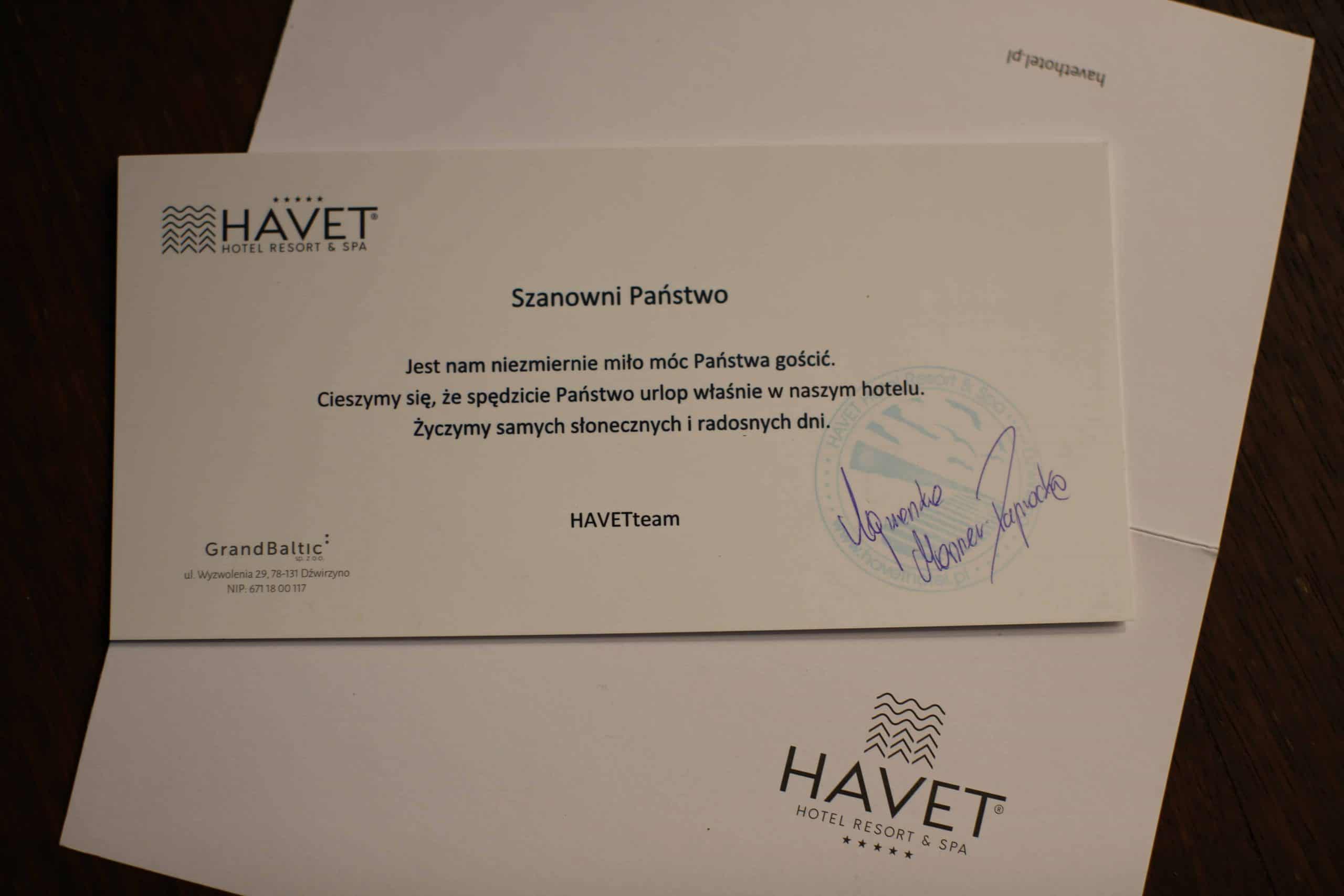 List Powitalny W Hotelu Dla Gościa Vip