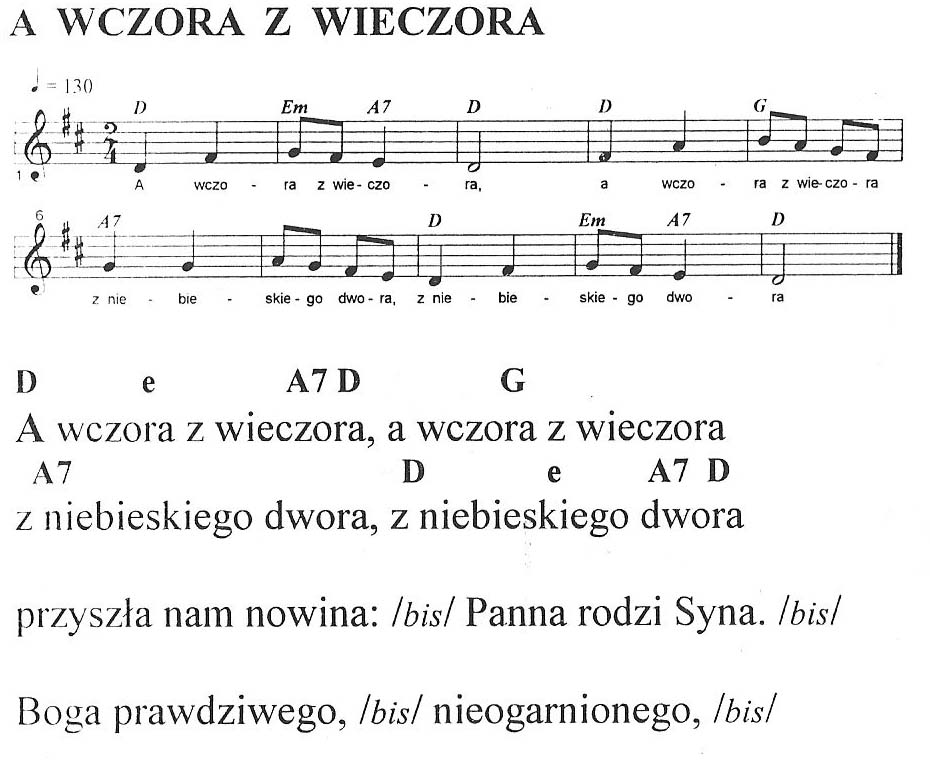 Kolędy A Wczora Z Wieczora Tekst