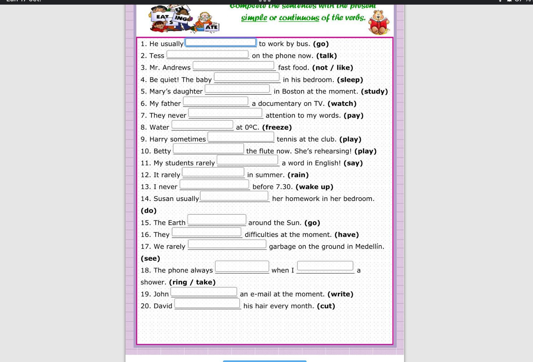 Liveworksheets de inglés Present simple and continuous - Brainly.lat Brainy 6 Unit 5 Liveworksheets