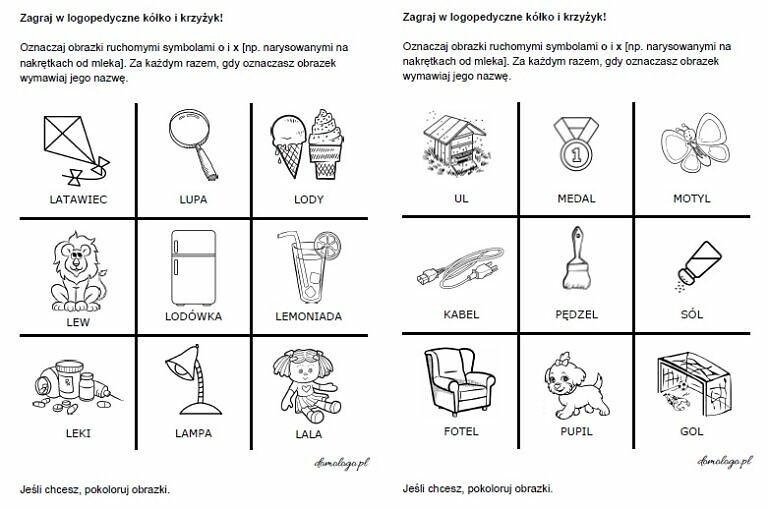 Logopedyczne kółko i krzyżyk z głoską [L] - Domologo.pl Wierszyki Logopedyczne Z Gloska L