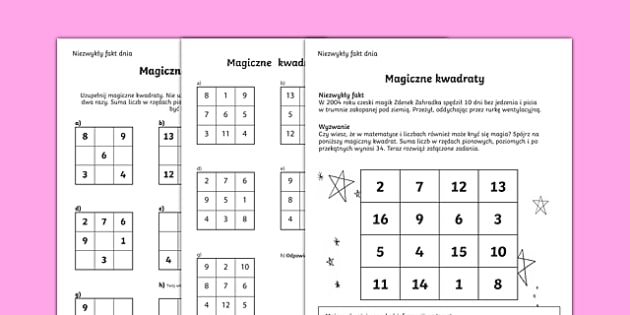 Uzupełnij Magiczne Kwadraty Klasa 2