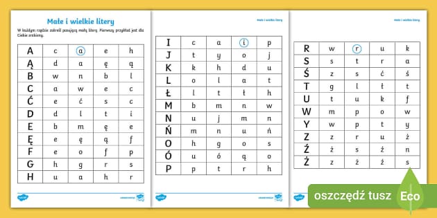 Małe i wielkie litery | Zakreśl pasującą literę | Alfabet Test Wielka I Mala Litera Klasa 4