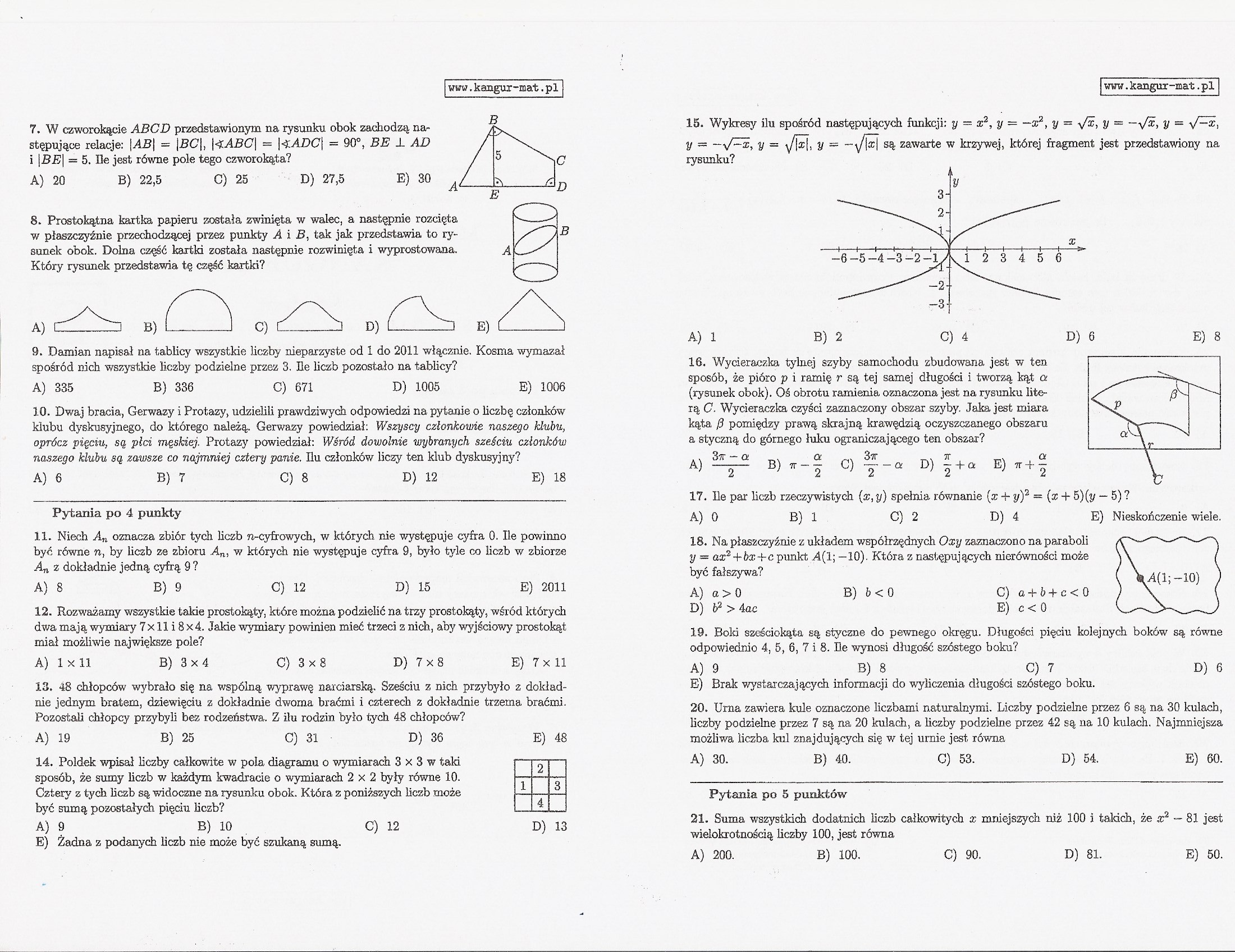 Małopolskie Stowarzyszenie Matematyczne Kangur - Zadania Kangur Matematyczny 2019 Zadania Pdf