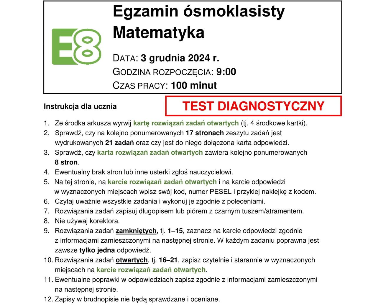 Mamy arkusz CKE próbny egzamin ósmoklasisty MATEMATYKA 2024! Trudne Rozdzial 10 Sprawdzian