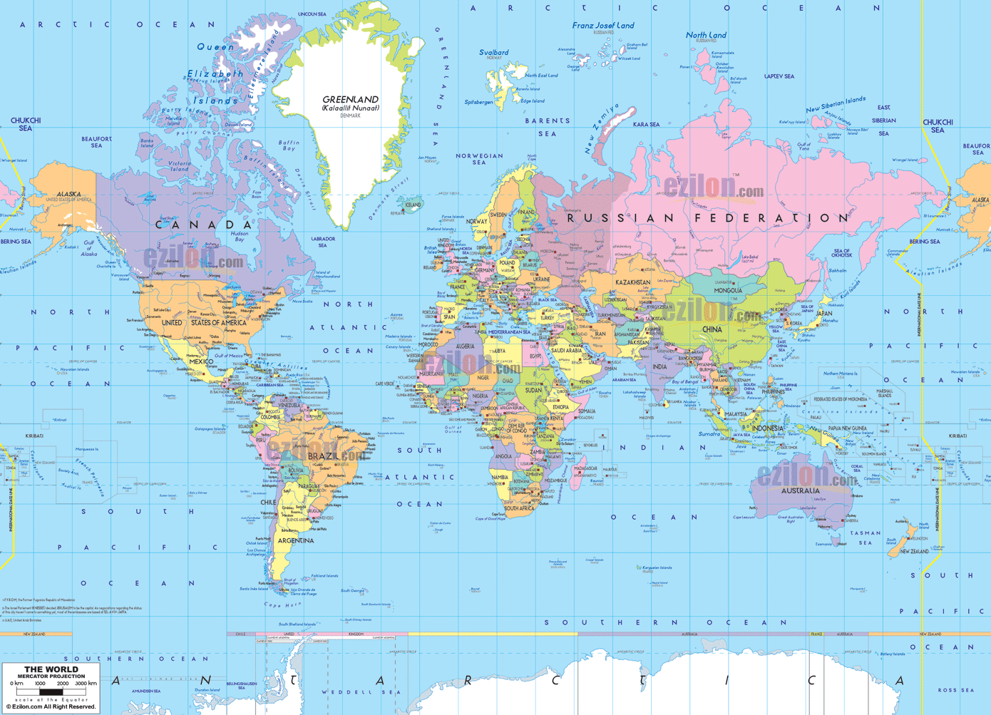 Map of the World With Continents and Countries - Ezilon Maps Map Pakowanie W Atmosferze Modyfikowanej