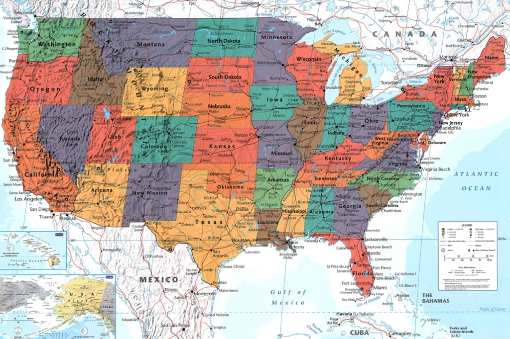 Map United States Political Educational Classroom States Poster 36x24 Stan W Usa Ze Stolicą W Denver