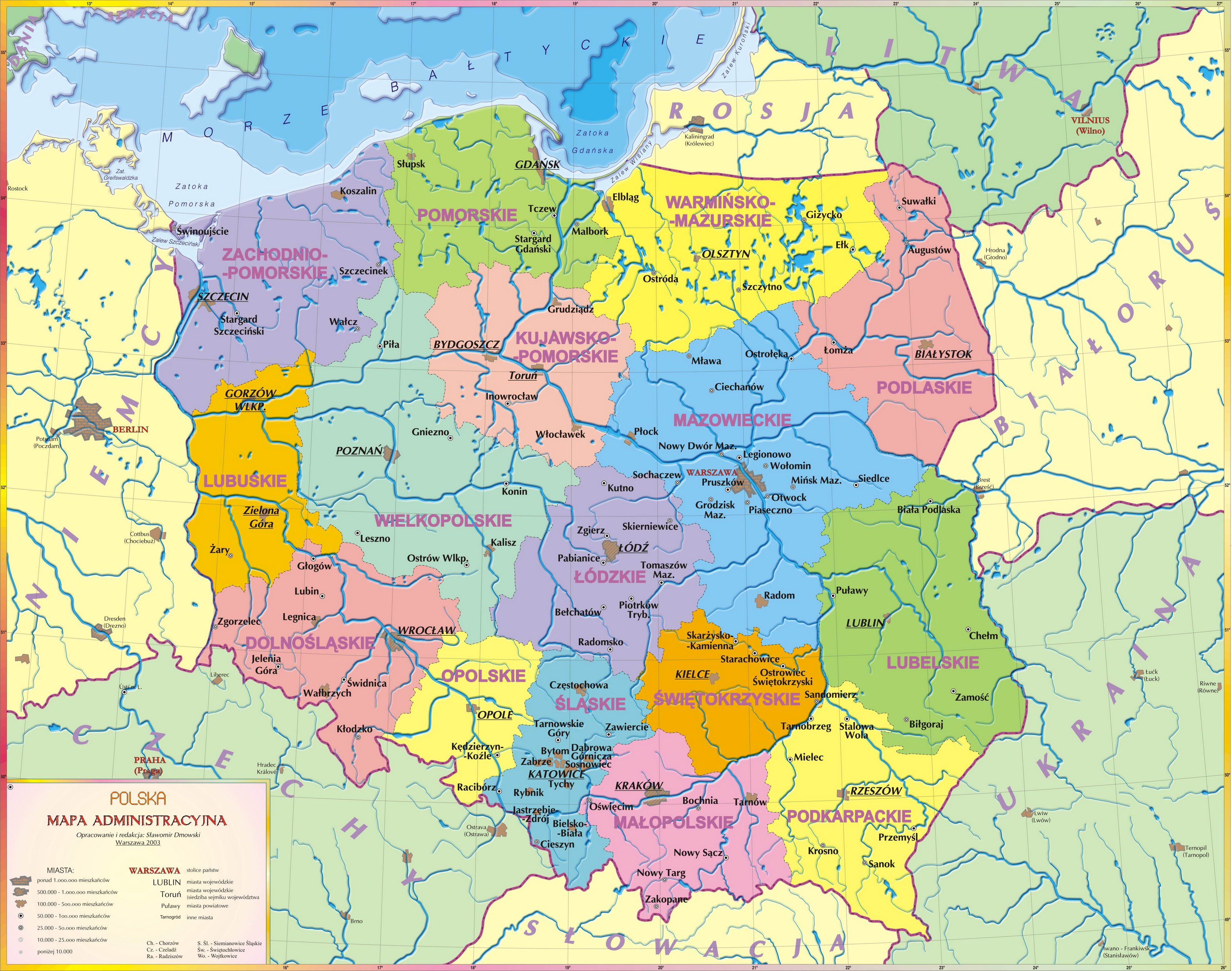 MAPA ADMINISTRACYJNA POLSKI (WOJEWÓDZTWA I ICH STOLICE, WAŻNIEJSZE Wojewodztwa I Stolice Polski