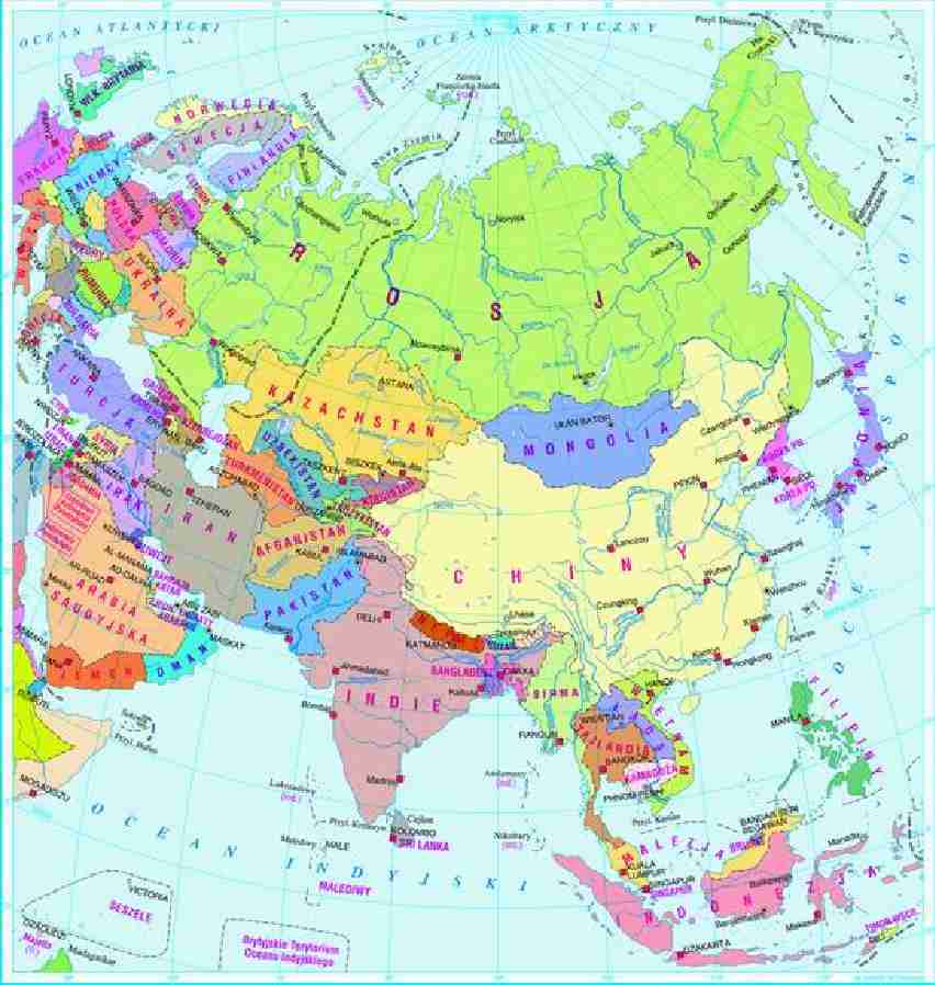 Mapa Azji Panstwa I Stolice Azji Mapa