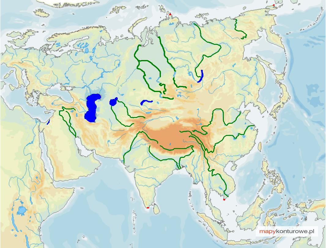 Konturowa Mapa Azji Z Rzekami