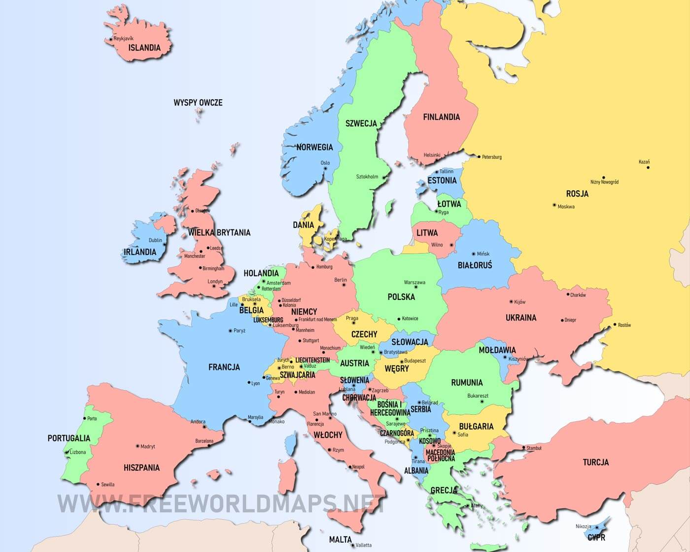 Mapa Europy - freeworldmaps.net Mapa Europy Po Polsku Ze Stolicami