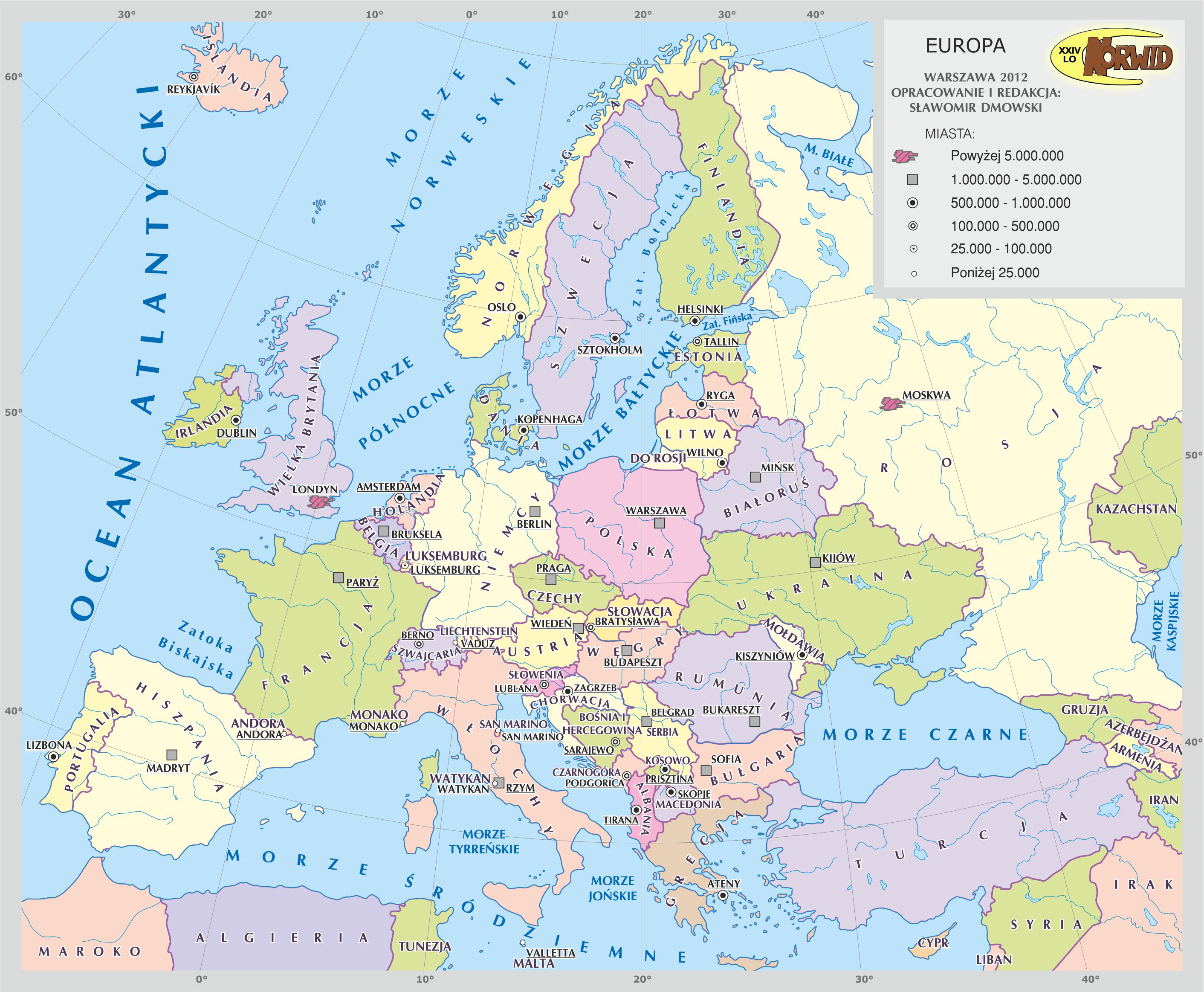 Mapa Europy Z Państwami I Stolicami