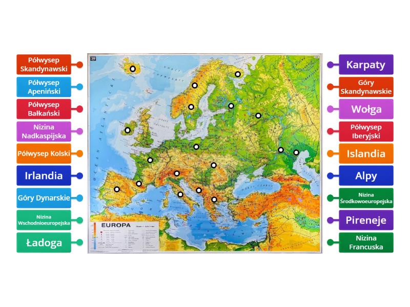 Mapa fizyczna Europy - kl.6 - Labelled diagram Mapa Fizyczna Europy Test Kl 6