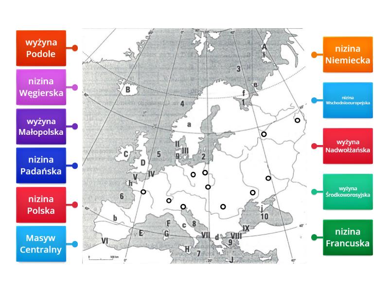Mapa konturowa Europy - niziny, wyżyny - Rysunek z opisami Mapa Europy Niziny Wyżyny Góry
