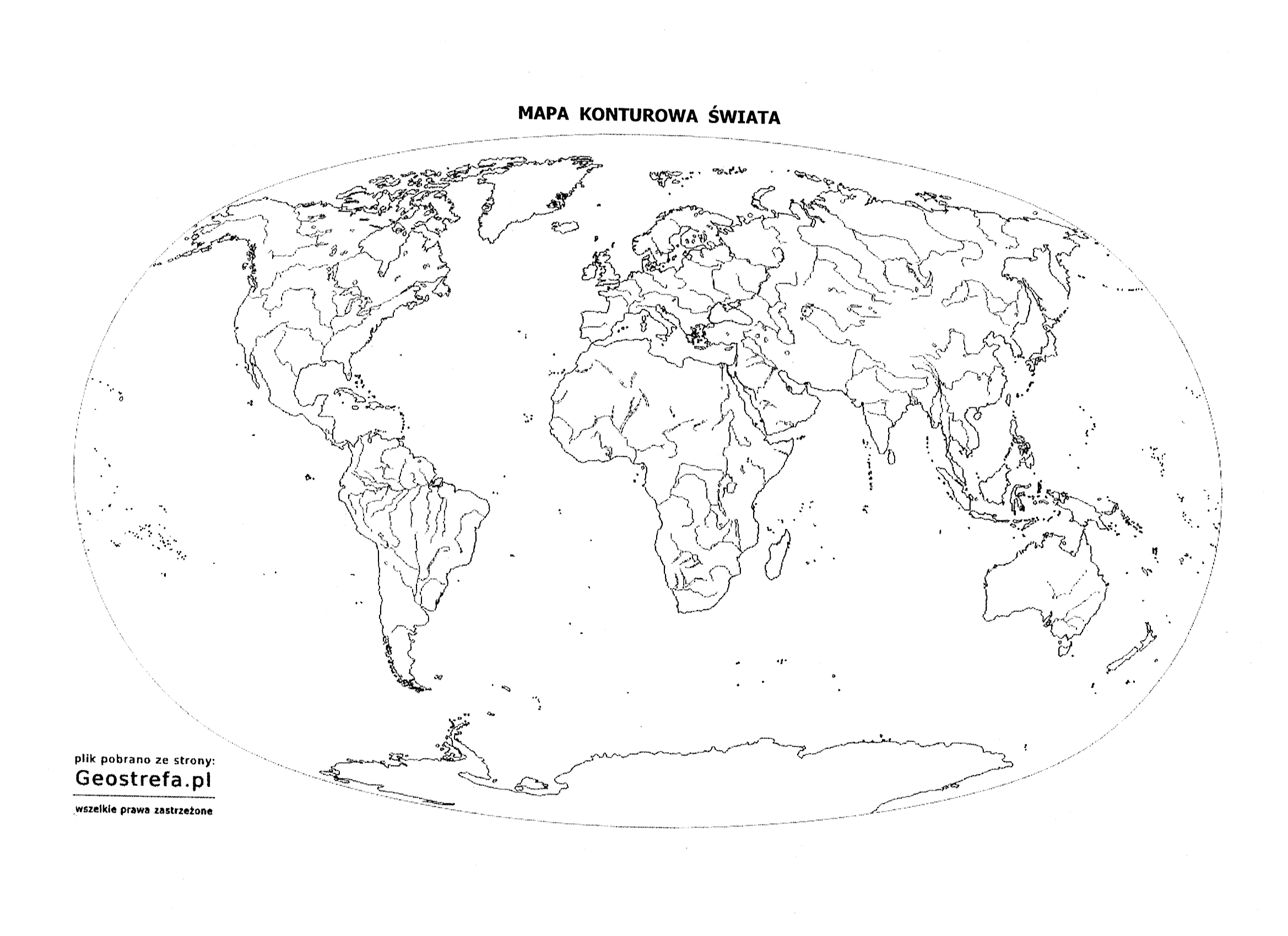 Konturowa Mapa Swiata Z Rzekami I Jeziorami