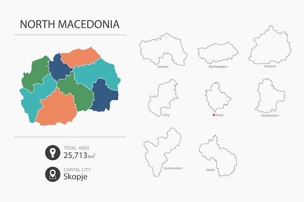 Mapa Macedonii Północnej ze szczegółową mapą kraju Elementy mapy miast Podkresl Dowolnym Kolorem Nazwy Miast Zalozonych Przez Wladce Macedonii