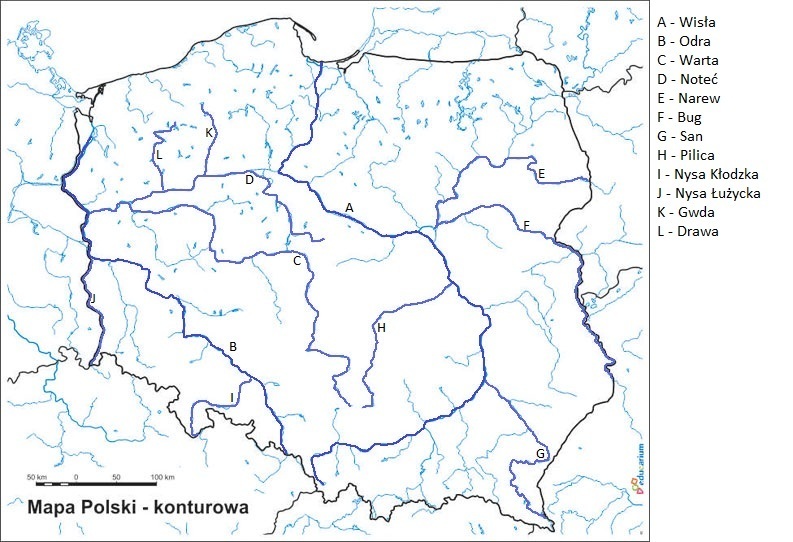 Mapa Polski Z Rzekami Rzeki W Polsce Mapa Konturowa