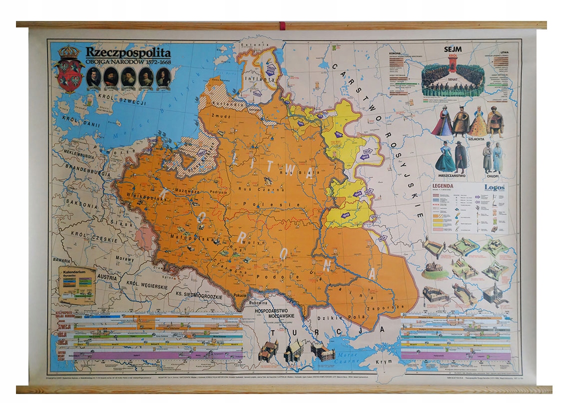 MAPA SZKOLNA - RZECZPOSPOLITA OBOJGA NARODÓW 1572-1668 - POMOCE Rzeczpospolita Obojga Narodow Sprawdzian Klasa 6