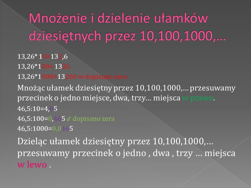 Mnozenie I Dzielenie Ulamkow Dziesietnych
