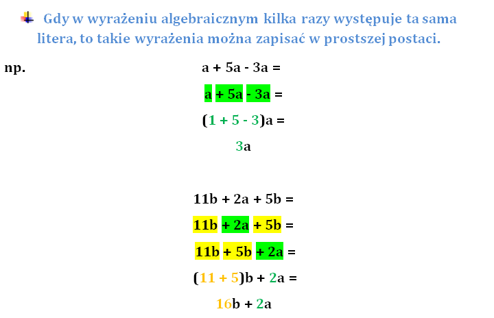 Upraszczanie Wyrazen Algebraicznych Klasa 6