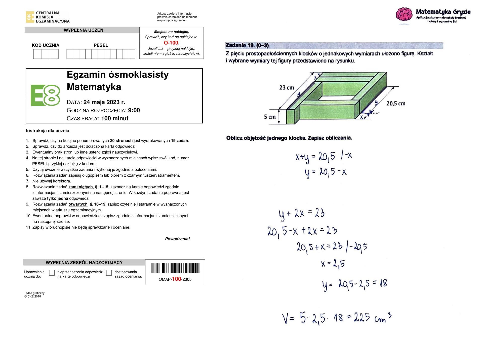 Matematyka - odpowiedzi. Rozwiązania wszystkich zadań z arkusza CKE z Przykladowy Arkusz Egzaminacyjny Nr 8 Matematyka Odpowiedzi