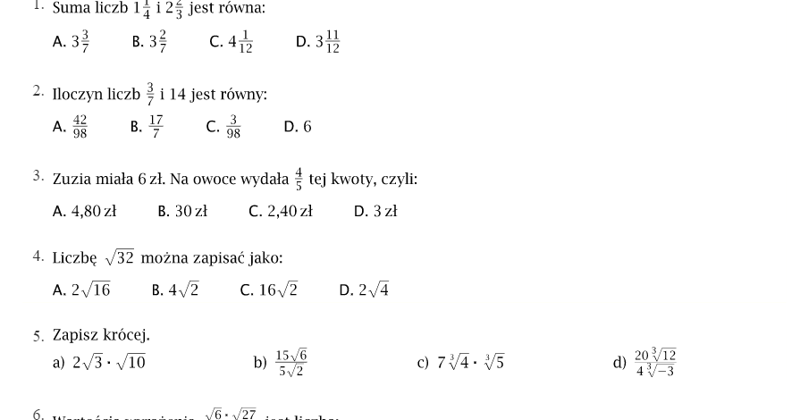 Matematyka online: kl. 8 Potęgi I Pierwiastki Sprawdzian Klasa 8 Pdf Wsip