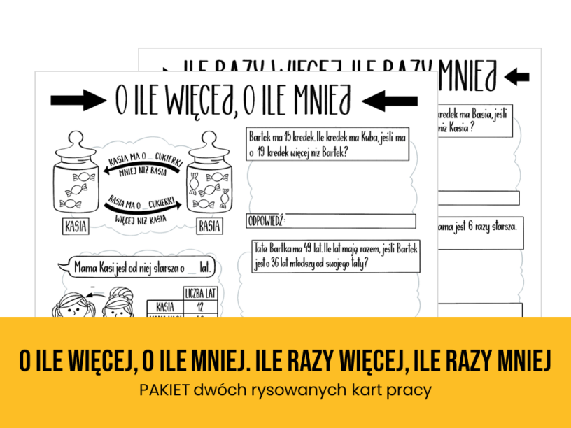 Matematyka. Pakiet rysowanych kart pracy. O ile więcej, o ile mniej Ile Razy Więcej Ile Razy Mniej Karty Pracy Klasa 4