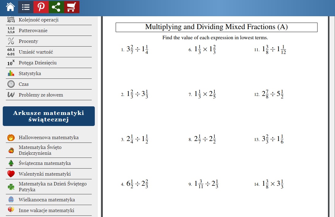 Matematyka uczy: Mnożenie i dzielenie liczb mieszanych - pliki Mnożenie I Dzielenie Ułamków Zwykłych Klasa 5 Karty Pracy Pdf