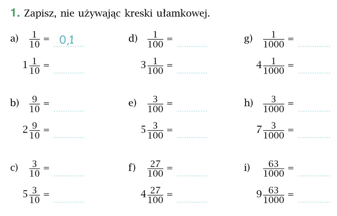 matma nie gryzie: 14. Ułamki o mianownikach 10,100, 1000... Wszystkie Ulamki Nieskracalne O Mianowniku 10