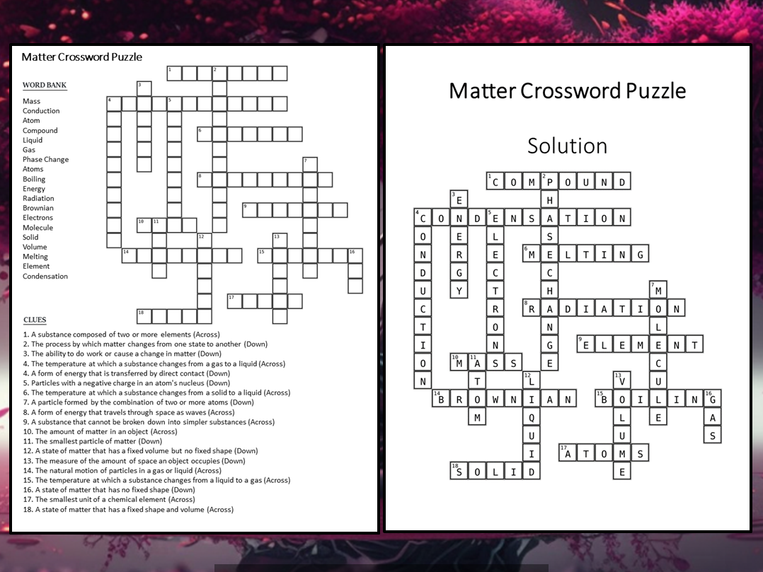 Matter Crossword Puzzle Worksheet Activity | Teaching Resources Properties Of Matter Crossword Puzzle Answer Key
