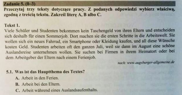 Matura 2016, NIEMIECKI podstawowy - ODPOWIEDZI. Arkusze CKE, zadania ćwiczenia Niemiecki Klasa 8 Odpowiedzi