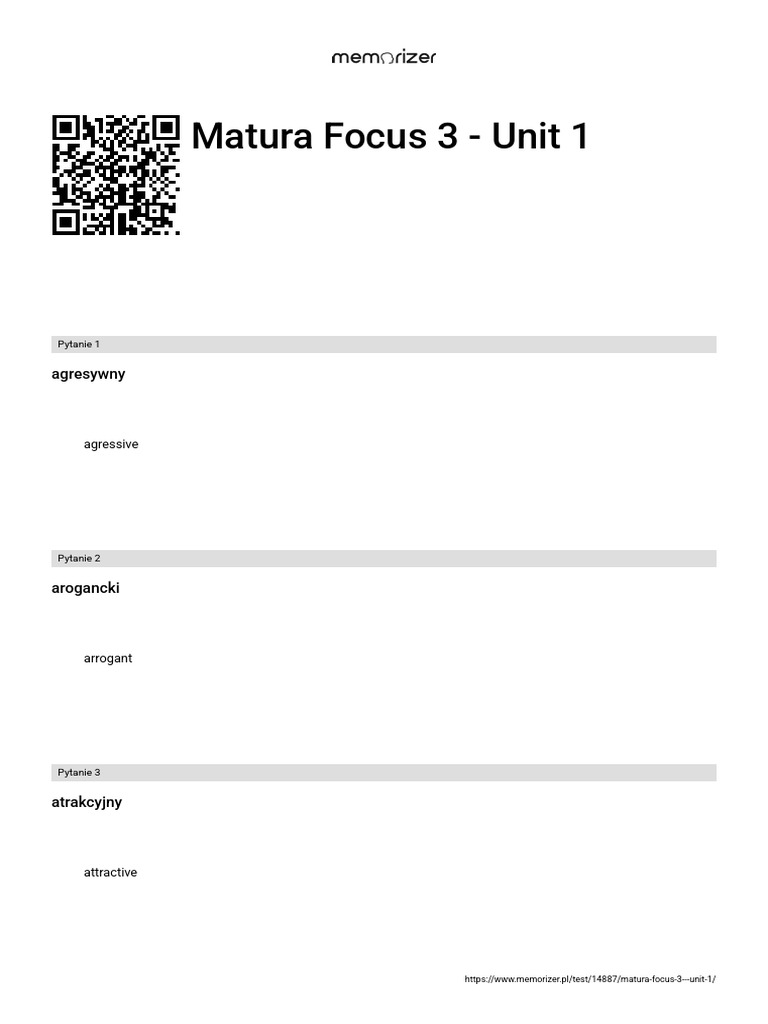 Matura Focus 3 - Unit 1 - WYPEŁNIONY | PDF Mini Matura Unit 1 Focus 3