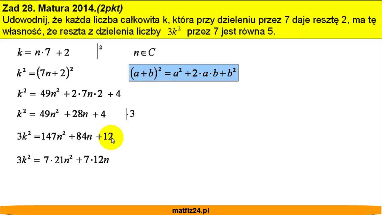 Matura z matematyki 2014 - zad 28 - Dowód, a reszta z dzielenia Znajdz Reszte Z Dzielenia Liczby 150 Przez 7