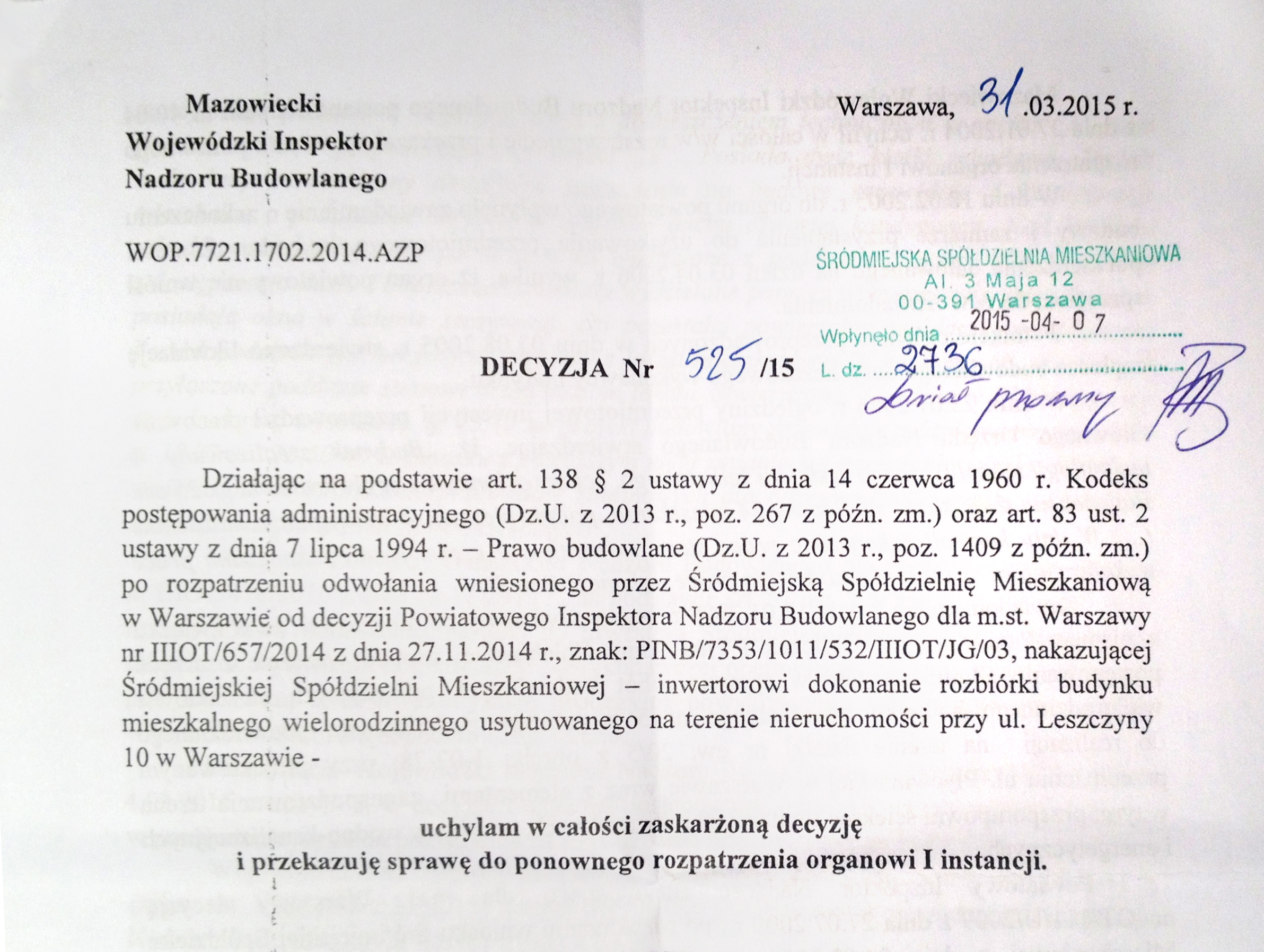 Mazowiecki Wojewódzki Inspektor Nadzoru Budowlanego uchylił w całości Zwolnienie Z Zakazu Budowy Na Terenie Zalewowym 2018