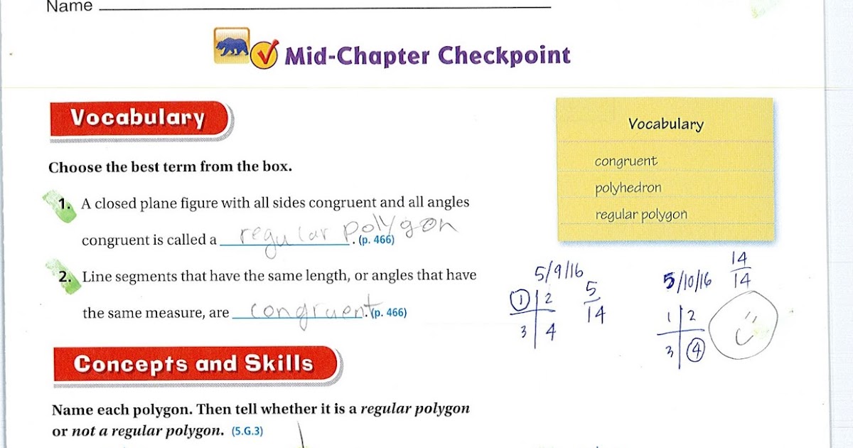 Mid Chapter Checkpoint Chapter 11 5th Grade Answer Key