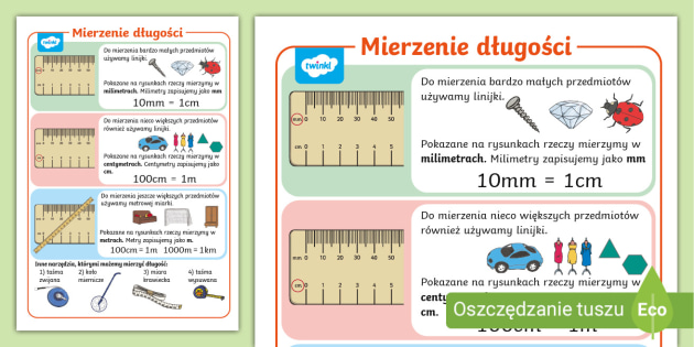 Mierzenie długości | Plakat na temat mierzenia długości Mierzenie Kątów ćwiczenia Do Druku