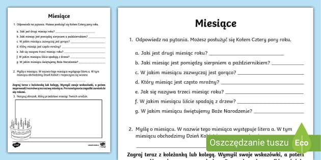 Miesiące | Karta pracy (teacher made) - Twinkl Zajęcia Wyrównawcze Klasa 1 Karty Pracy Do Druku