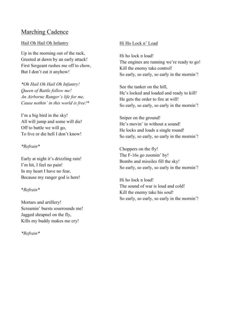 Military Marching Cadences: Airborne Ranger & Infantry Songs Hi Ho Lock And Load Cadence