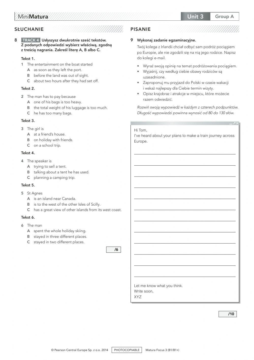 Mini Matura, Unit 3- Matura Focus 3 | LiveWorksheets Mini Matura Unit 2 Focus 3