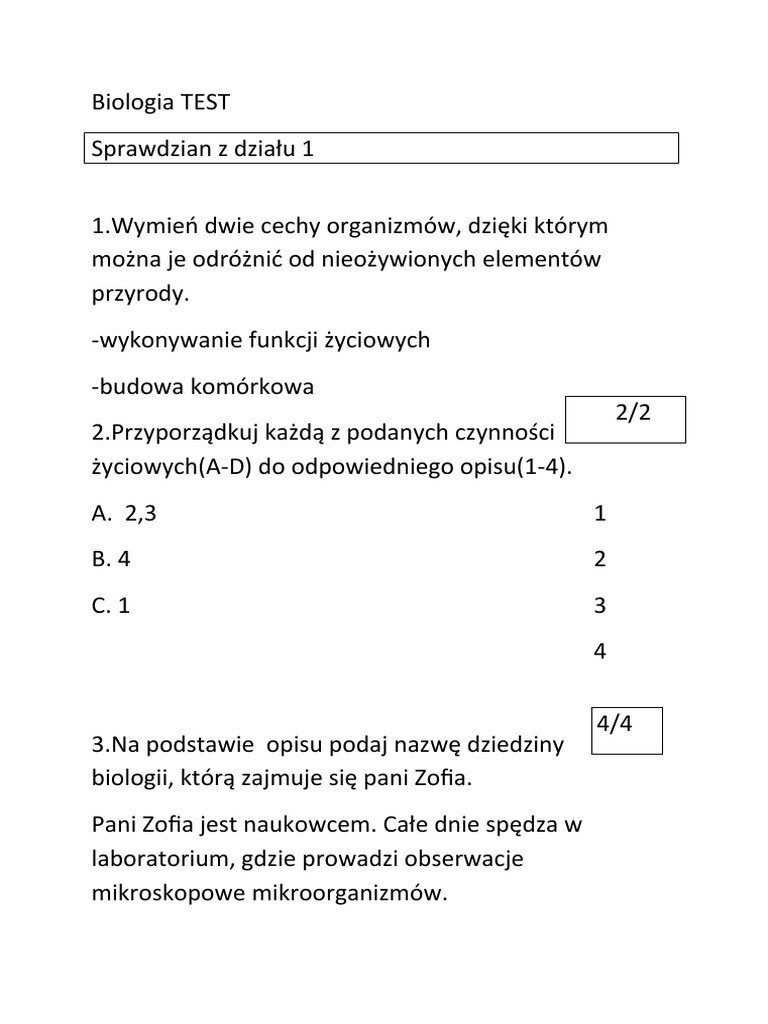 Test Z Biologii Klasa 5 Pdf