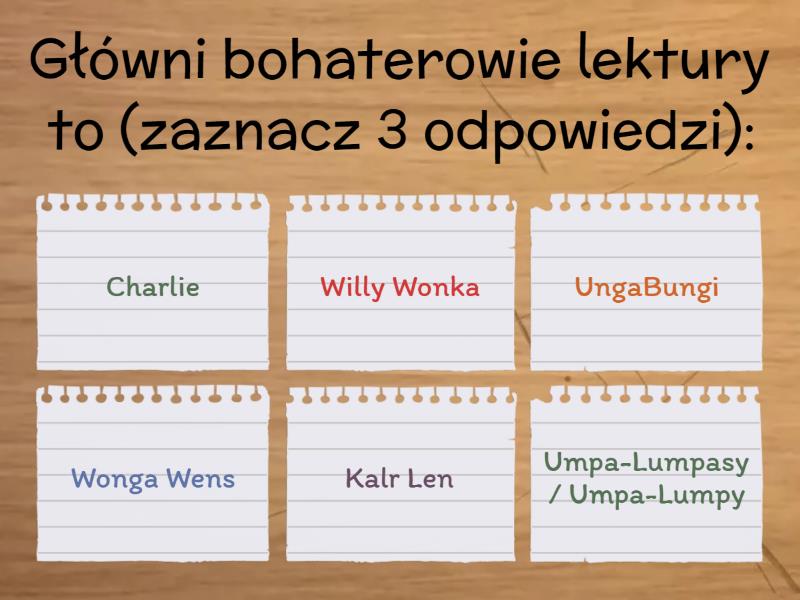 Mini-test z lektury "Charlie i fabryka czekolady" - Quiz Quiz Charlie I Fabryka Czekolady
